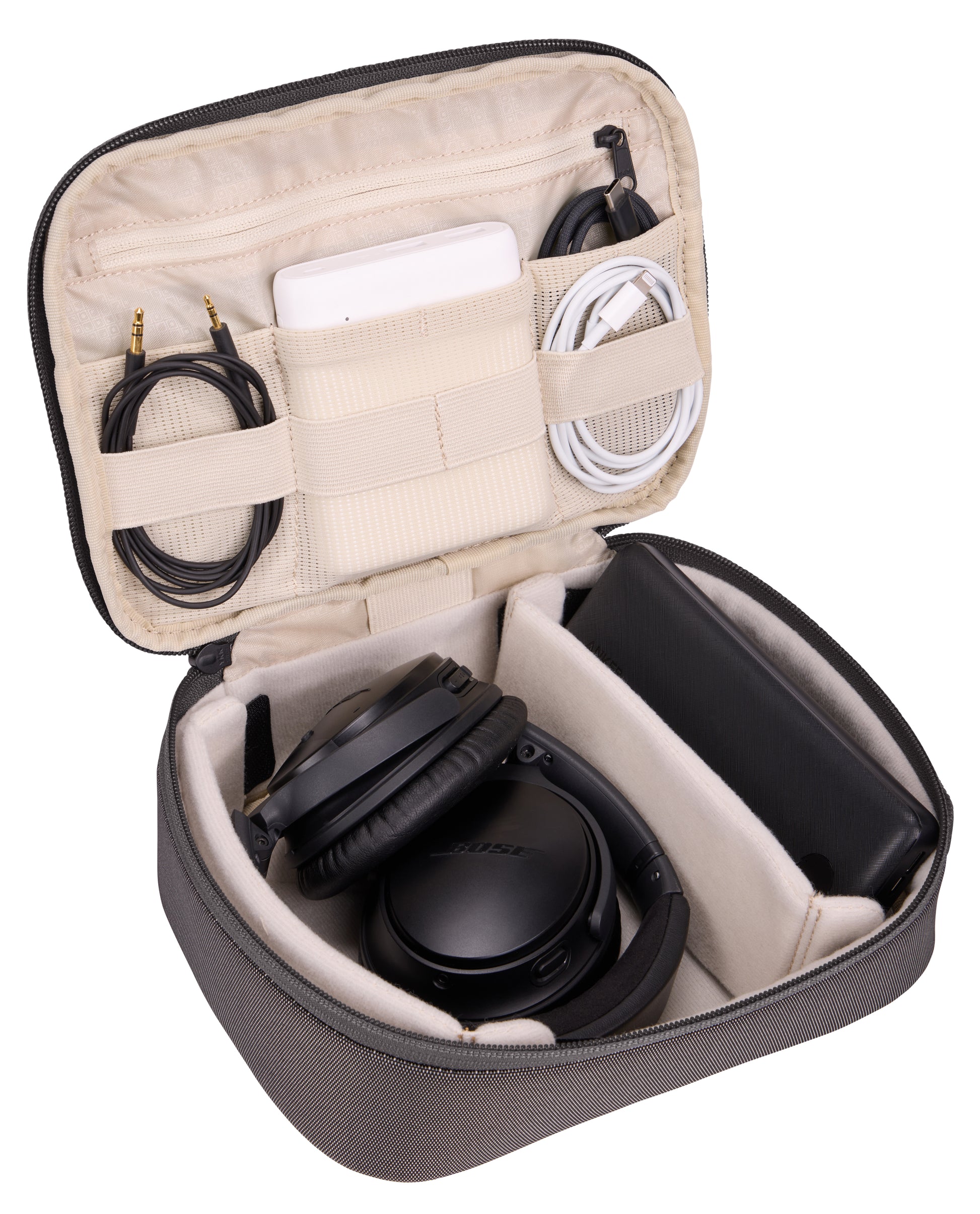 Versatile Thule PowerShuttle case, provides storage for chargers, cords, small electronics and other items, quick access to gear and a comfortable carry in any environment.