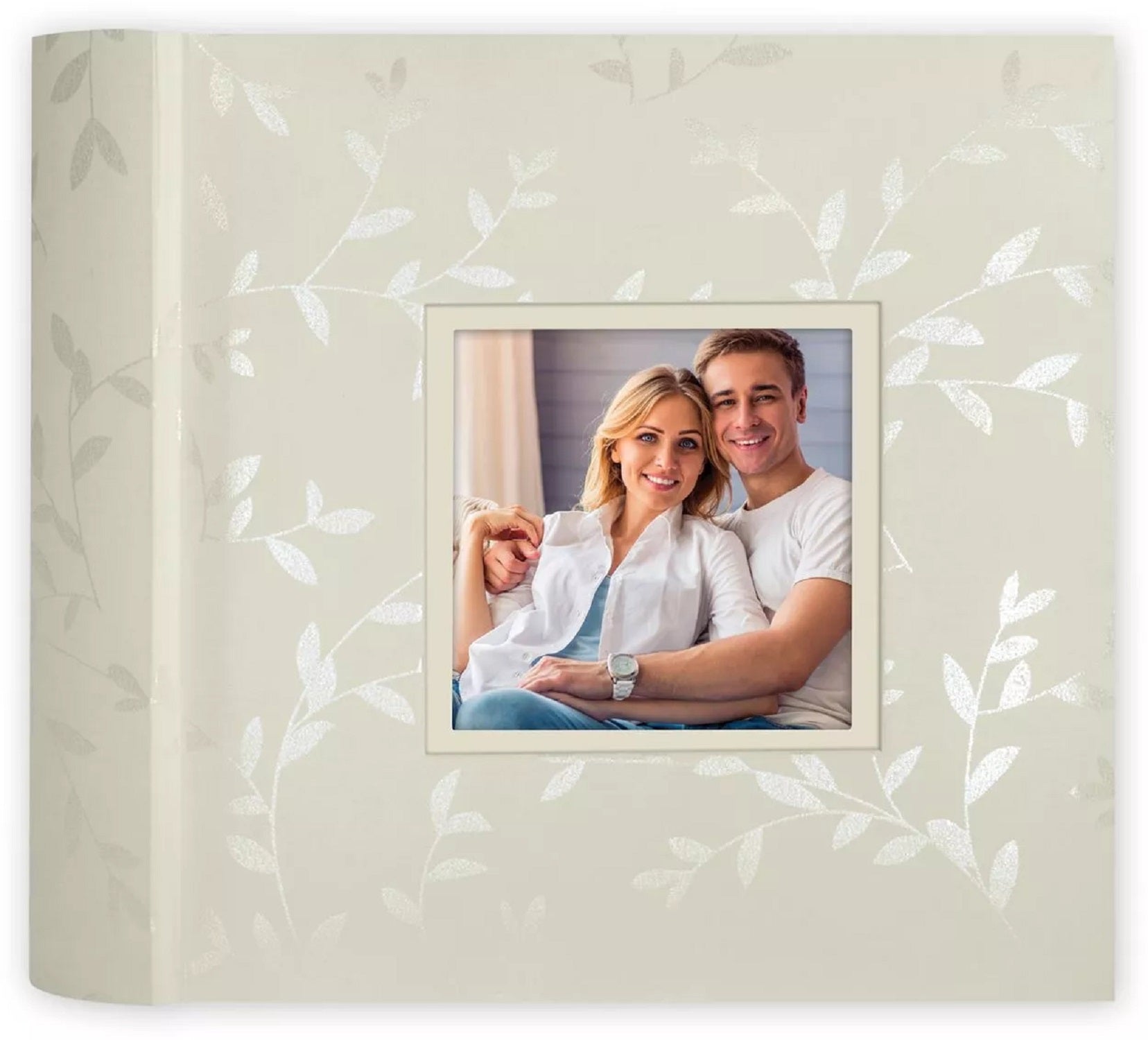 A cream ZEP photo album adorned with an image of a couple, representing love and treasured memories.