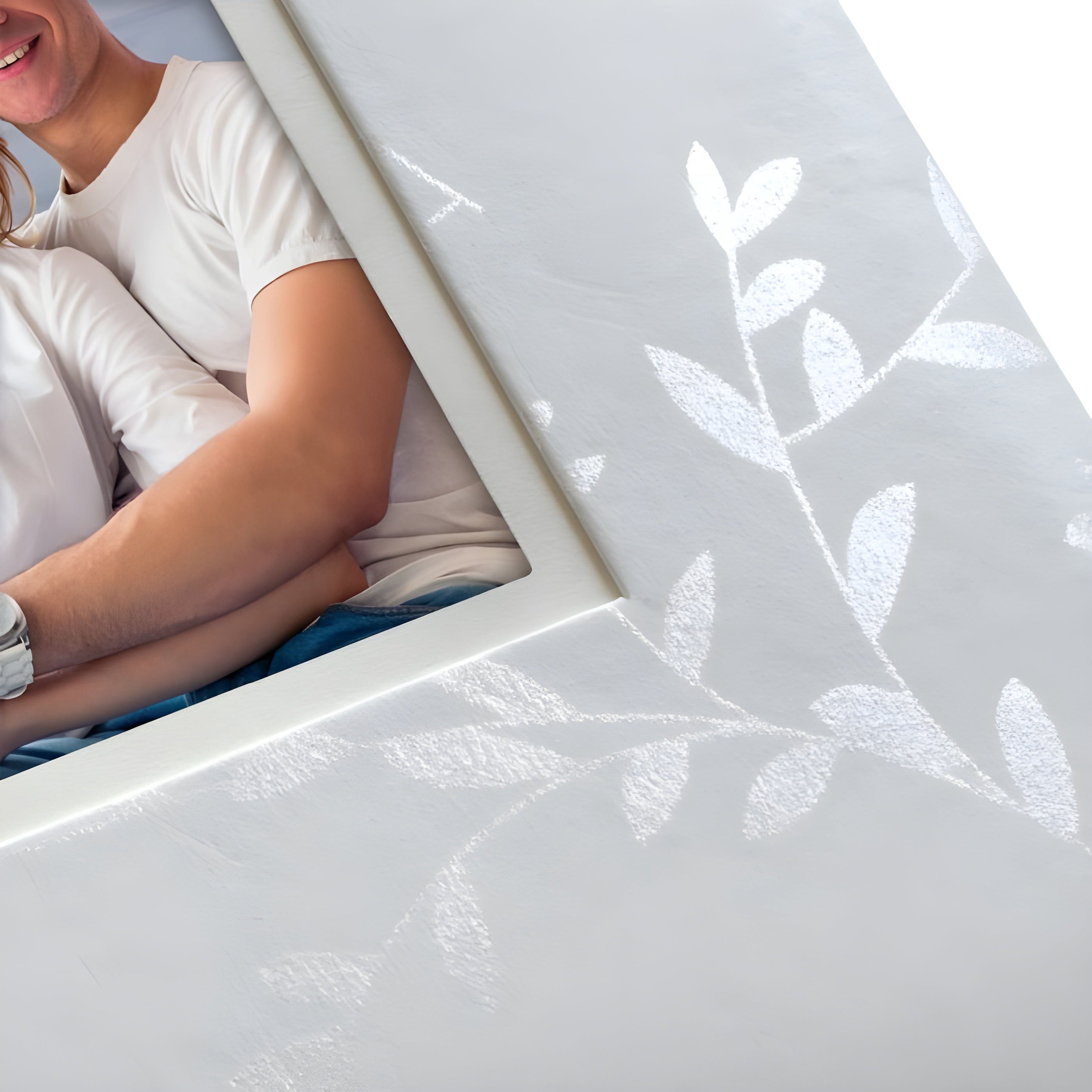 A white ZEP photo album adorned with an image of a couple, representing love and treasured memories.