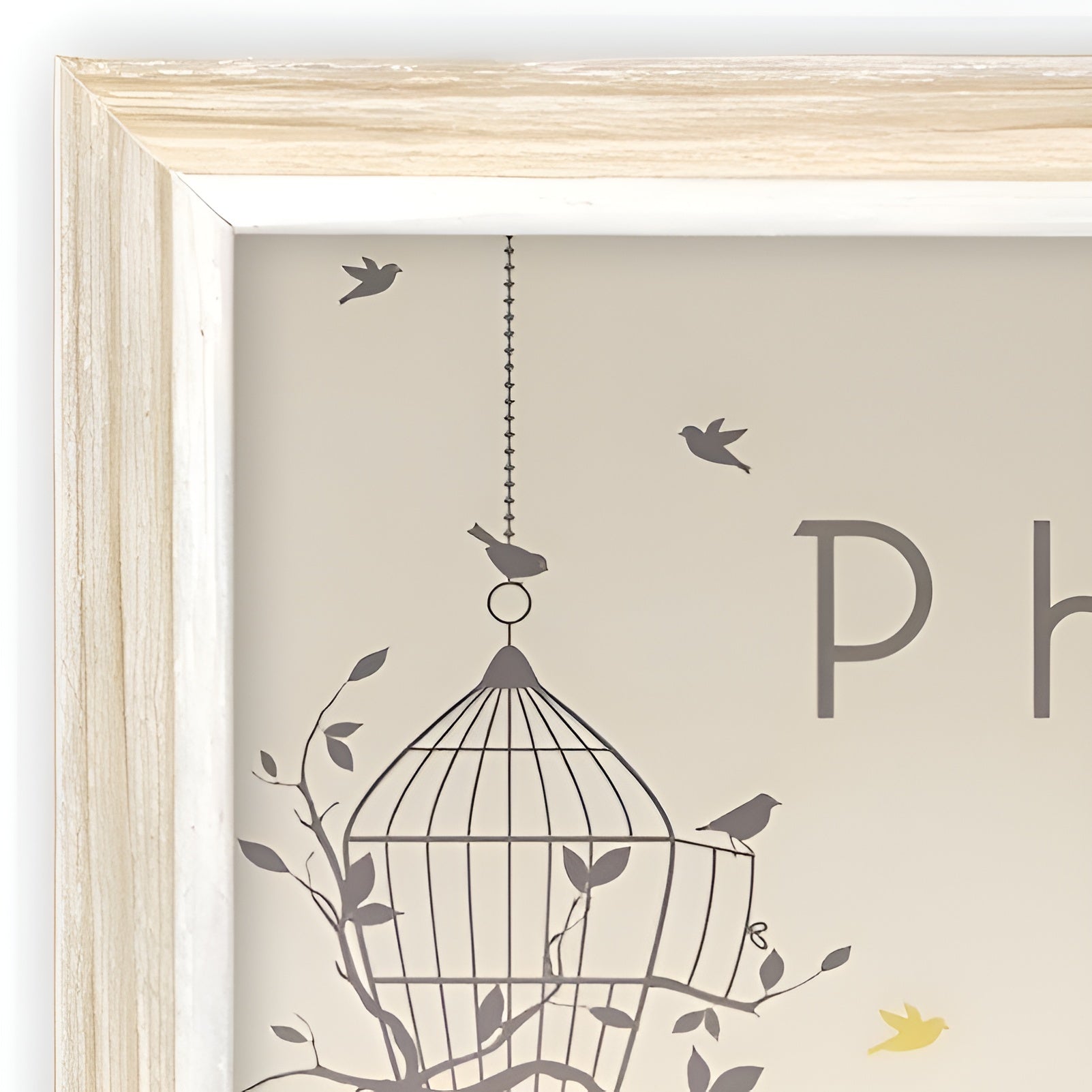 A natural ZEP photo frame showcasing a bicycle and a bird cage, combining elements of nature and nostalgia in a delightful arrangement.