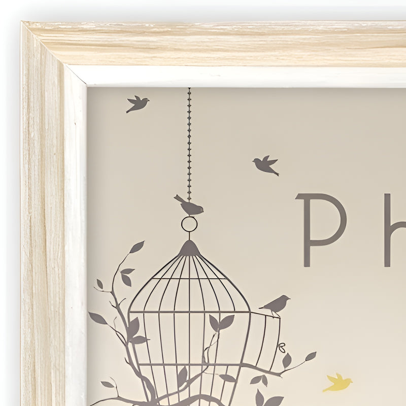 A natural ZEP photo frame showcasing a bicycle and a bird cage, combining elements of nature and nostalgia in a delightful arrangement.