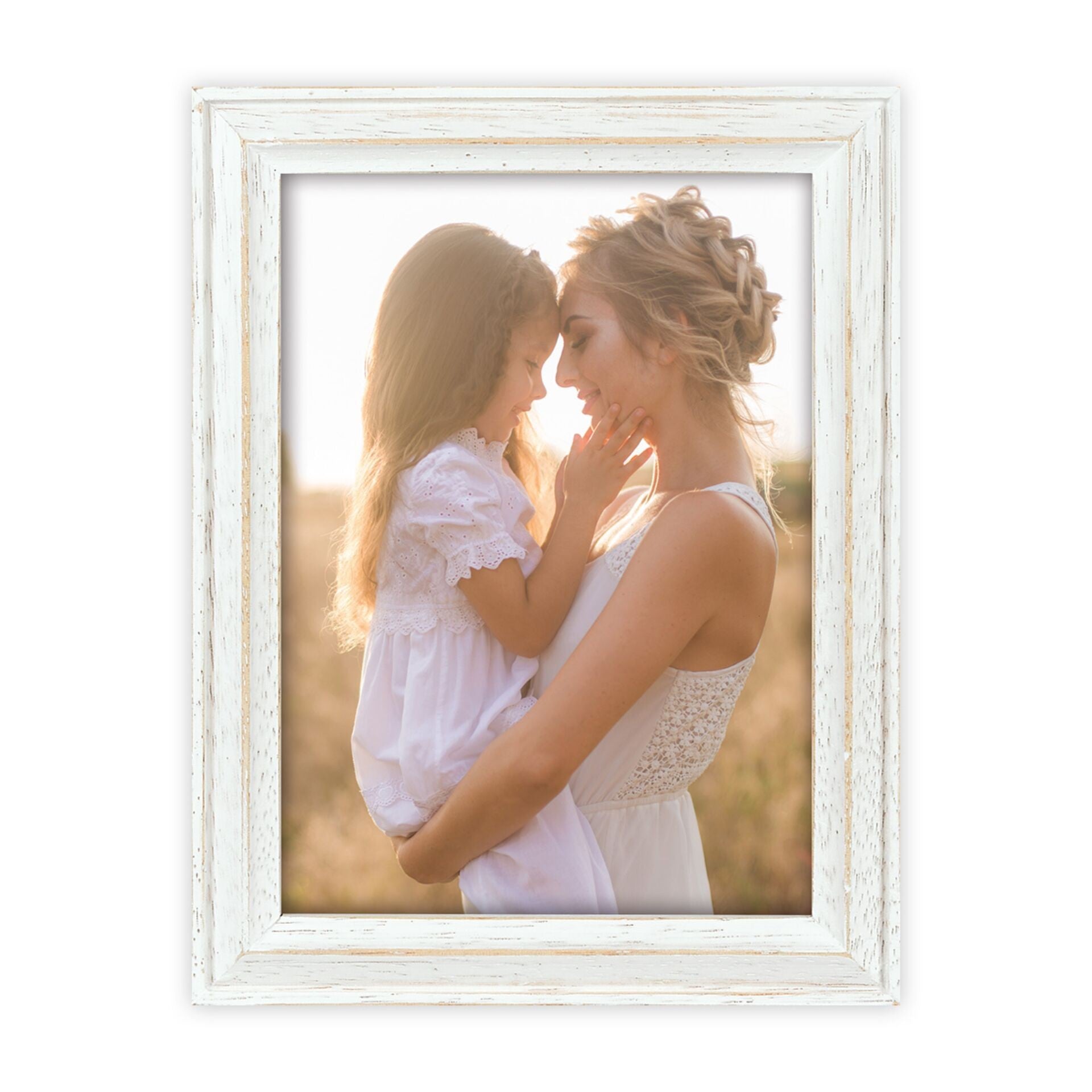 A ZEP white frame featuring a touching photograph of a mother and her daughter, capturing a special moment.