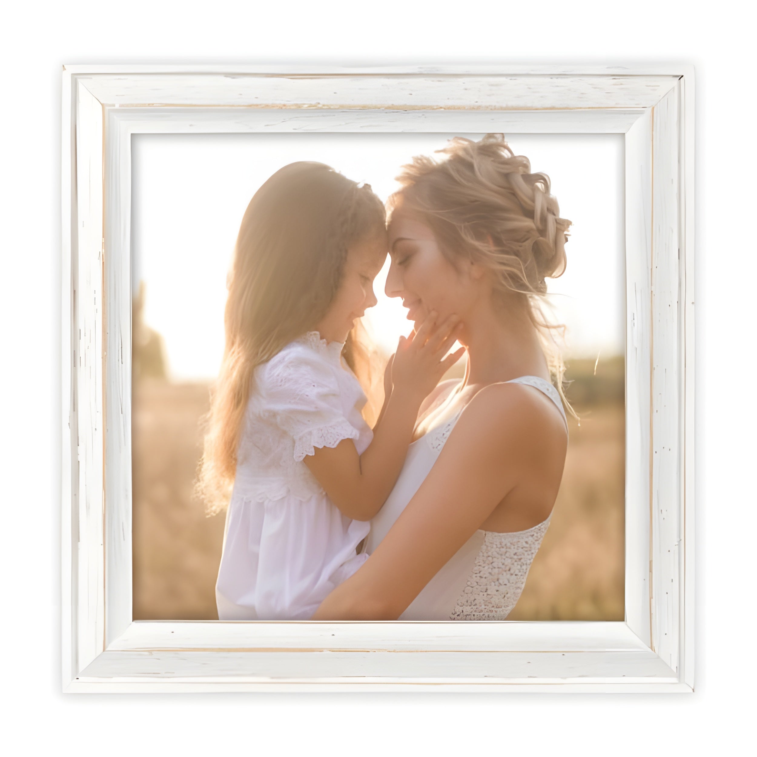 A ZEP white frame featuring a touching photograph of a mother and her daughter, capturing a special moment.