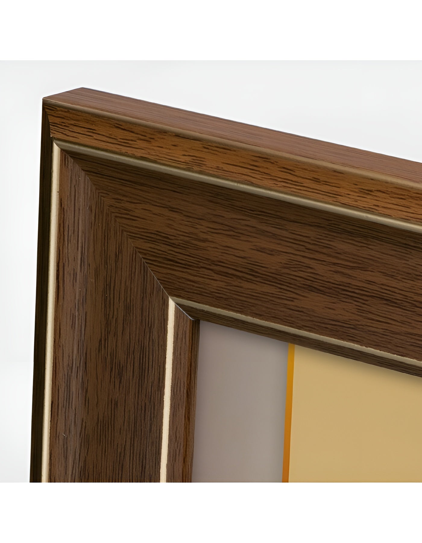 An elegant brown ZEP photo frame featuring a yellow chair, wooden frame, combining a cheerful hue with the warmth of natural wood for a stylish look.